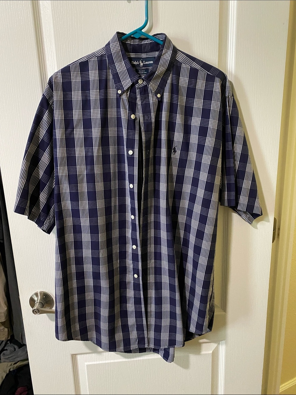 Ralph Lauren Navy and White Plaid Short-Sleeve Button-Down Shirt